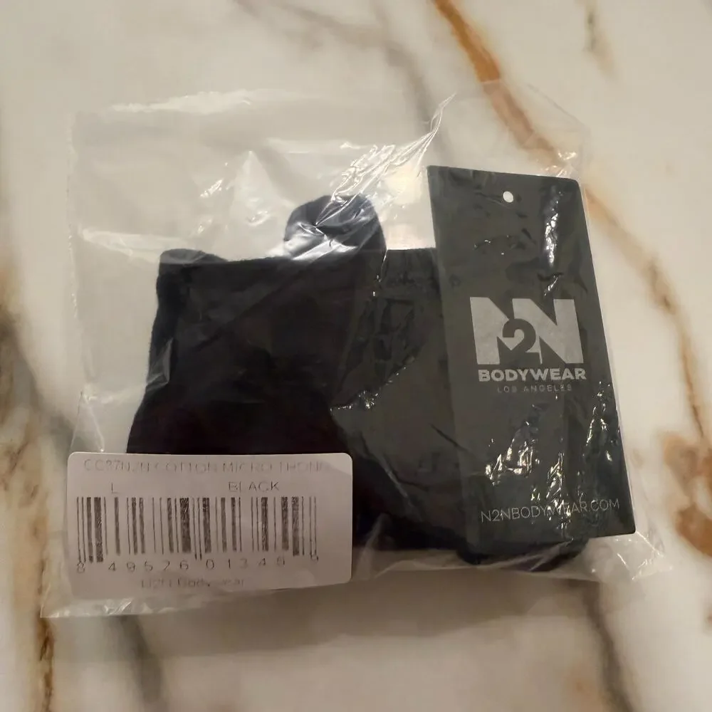 NEW N2N Bodywear Mens Cotton Micro Thong Color Black Size Large